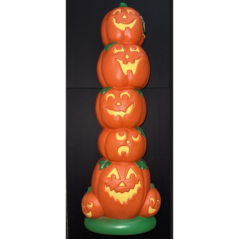 Vintage Halloween 7 Jack-O-Lantern Totem JOL 38" 2-Light Sun Hill Blow Mold 1992